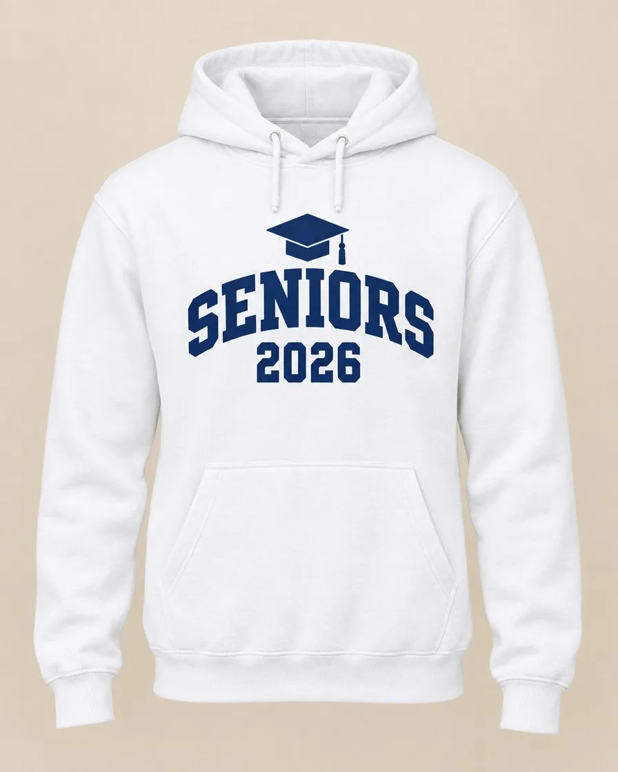 هودي أبيض مكتوب عليه SENIORS 2026