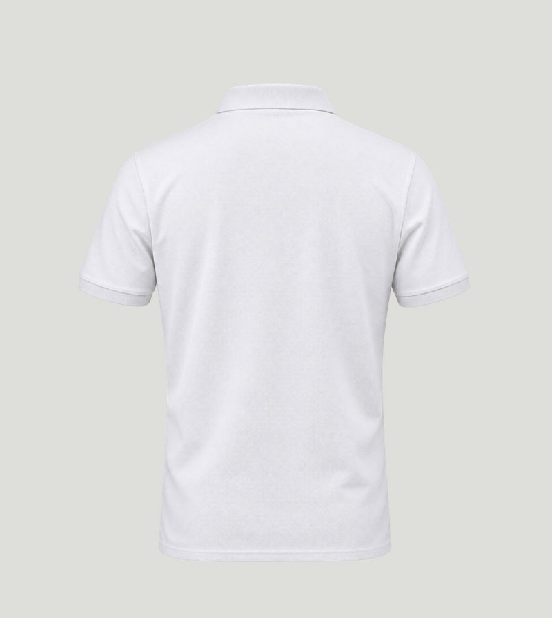Back of the white polo — room for a company or staff name