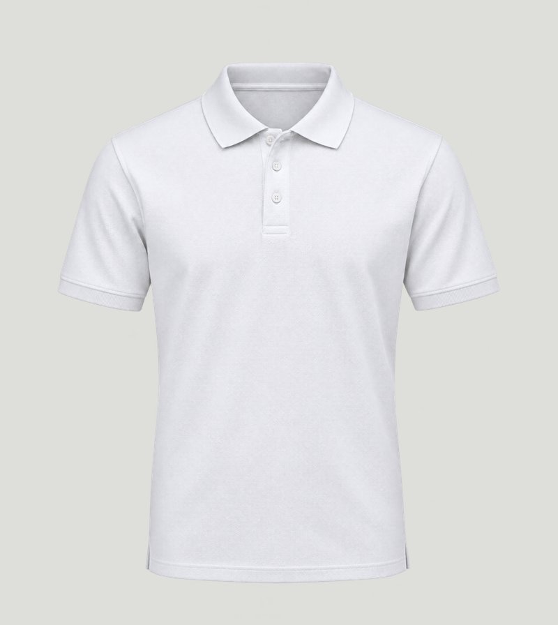 White polo shirt — the chest logo spot