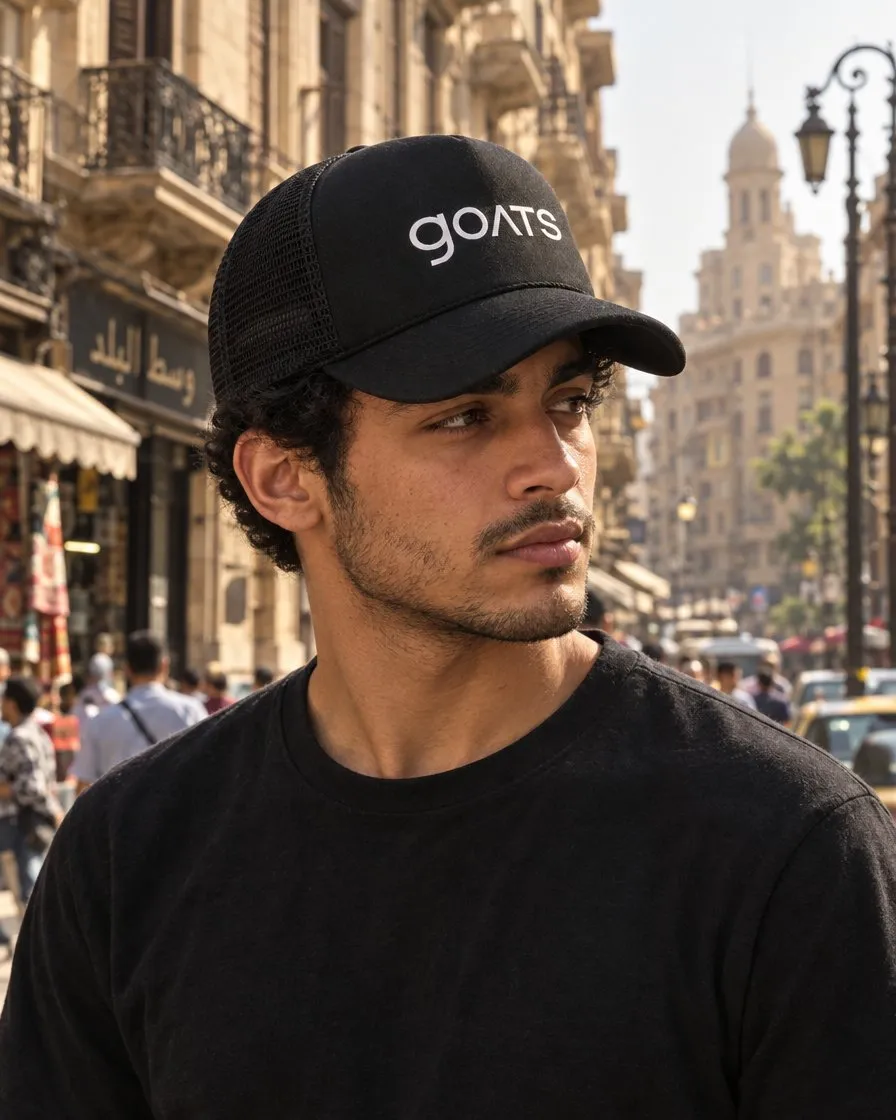 Black GOATS mesh trucker cap