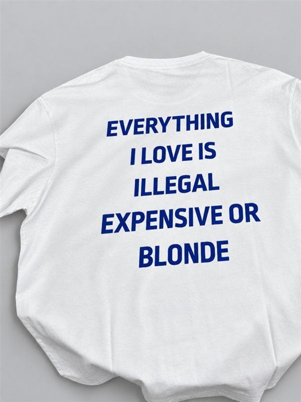 White T-shirt with a printed quote on the back